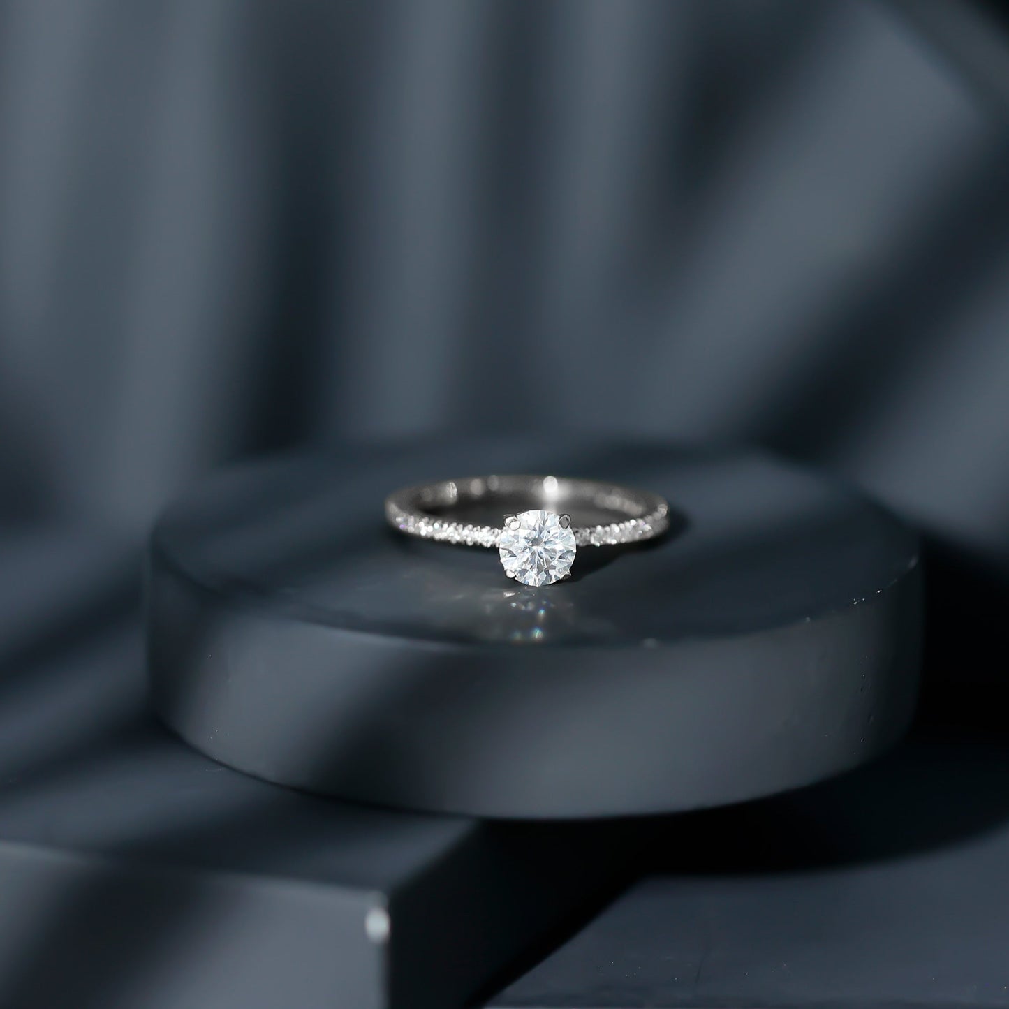 Round Brilliant Cut Lab Grown Diamond Promise Ring with Side Stones