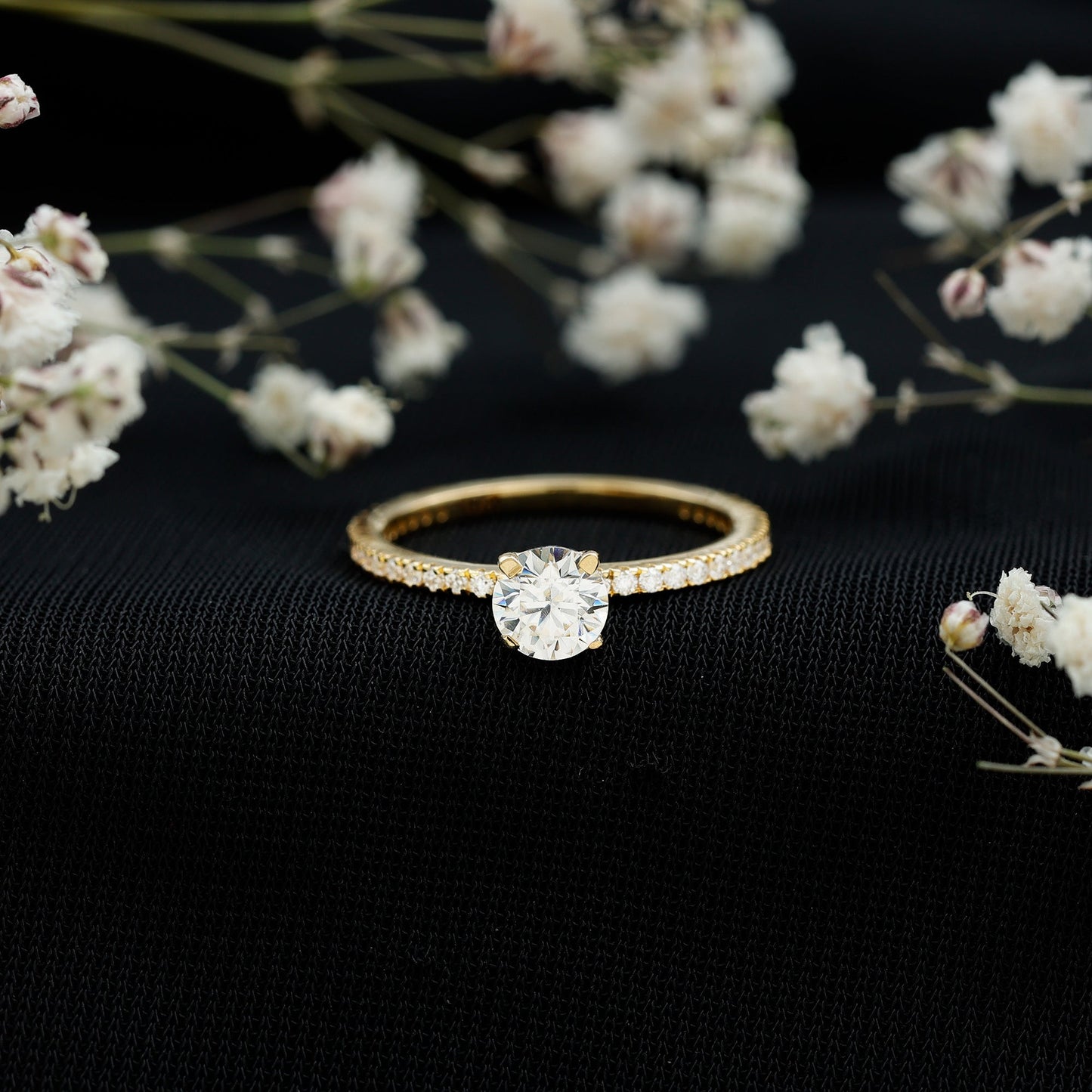 Round Brilliant Cut Lab Grown Diamond Promise Ring with Side Stones