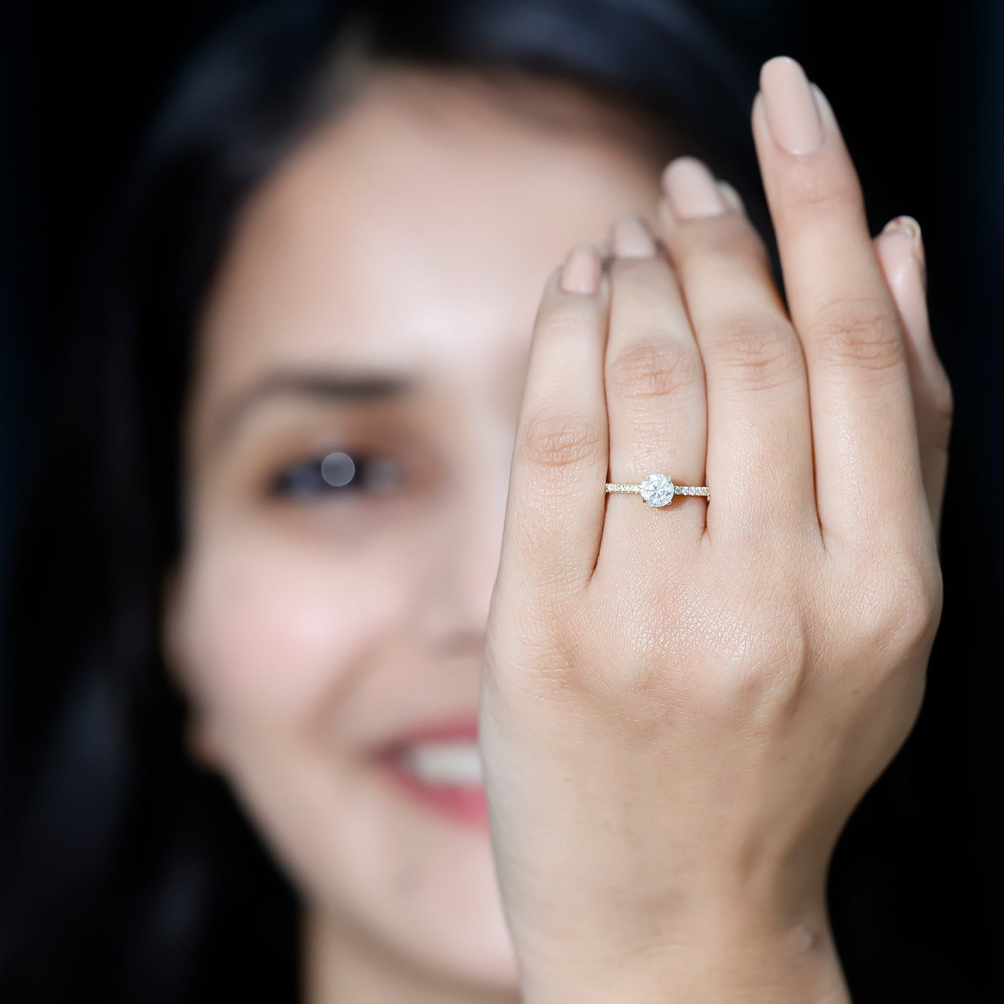 Round Brilliant Cut Lab Grown Diamond Promise Ring with Side Stones