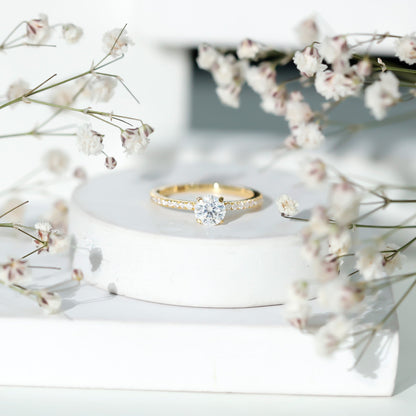 Round Brilliant Cut Lab Grown Diamond Promise Ring with Side Stones