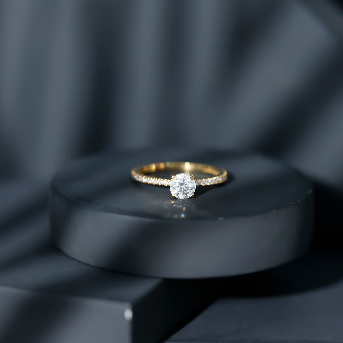 Round Brilliant Cut Lab Grown Diamond Promise Ring with Side Stones