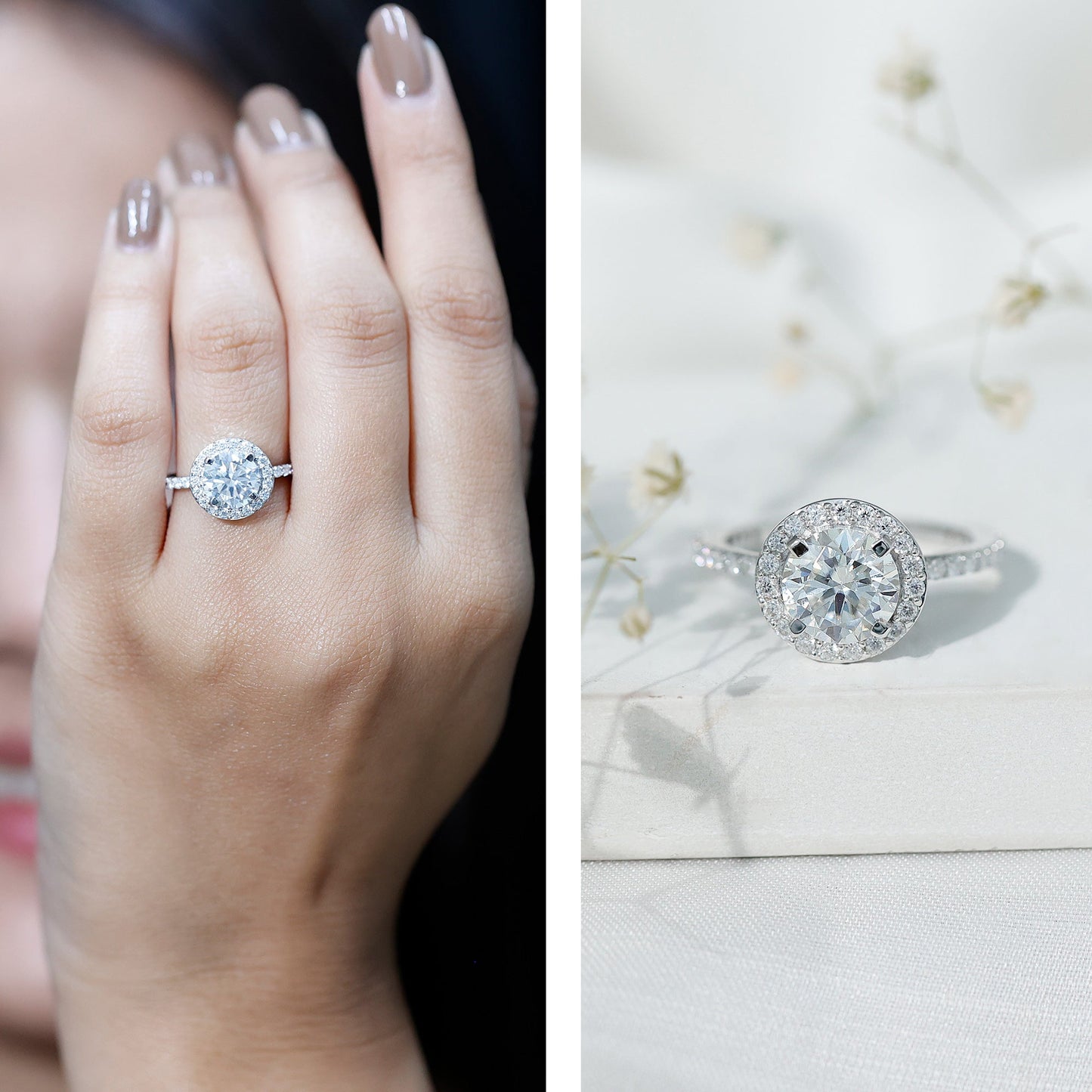 Certified Lab Grown Diamond Circle Engagement Ring With Halo