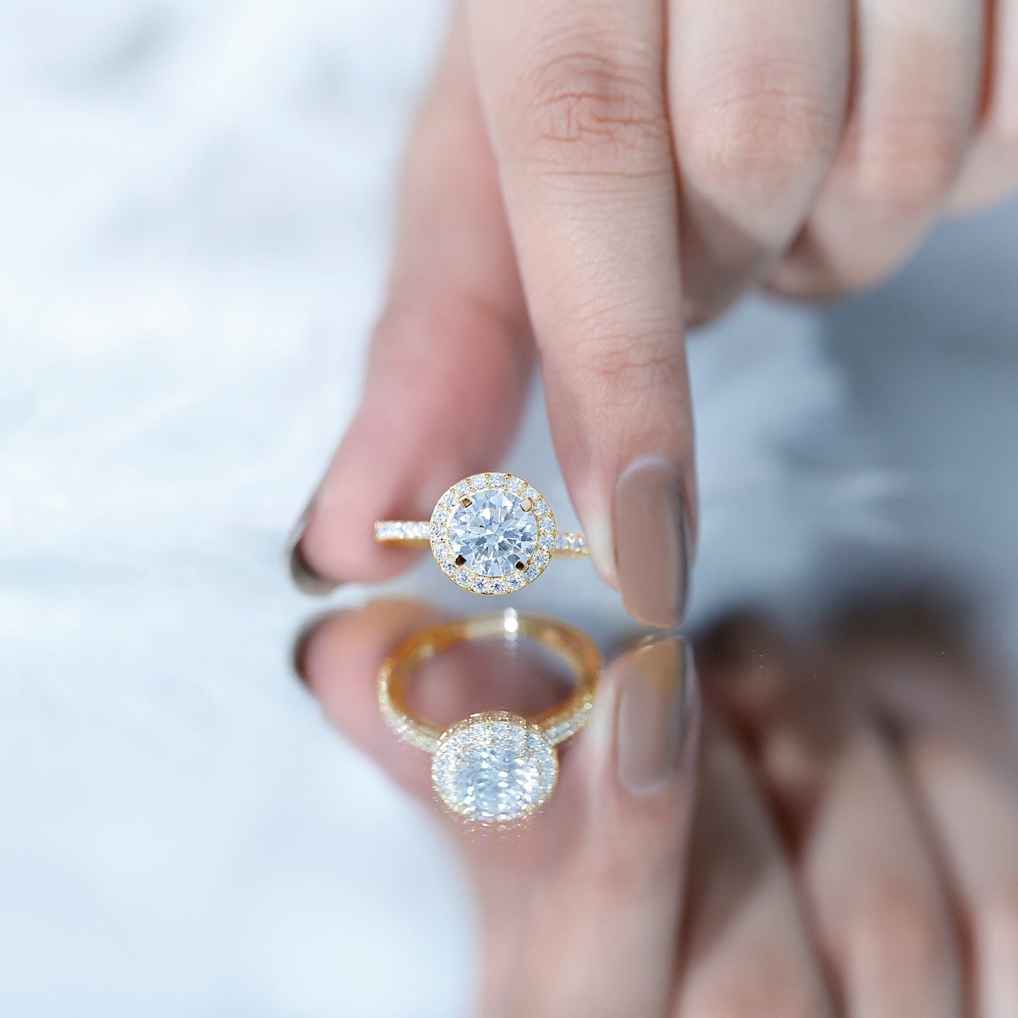 Certified Lab Grown Diamond Circle Engagement Ring With Halo