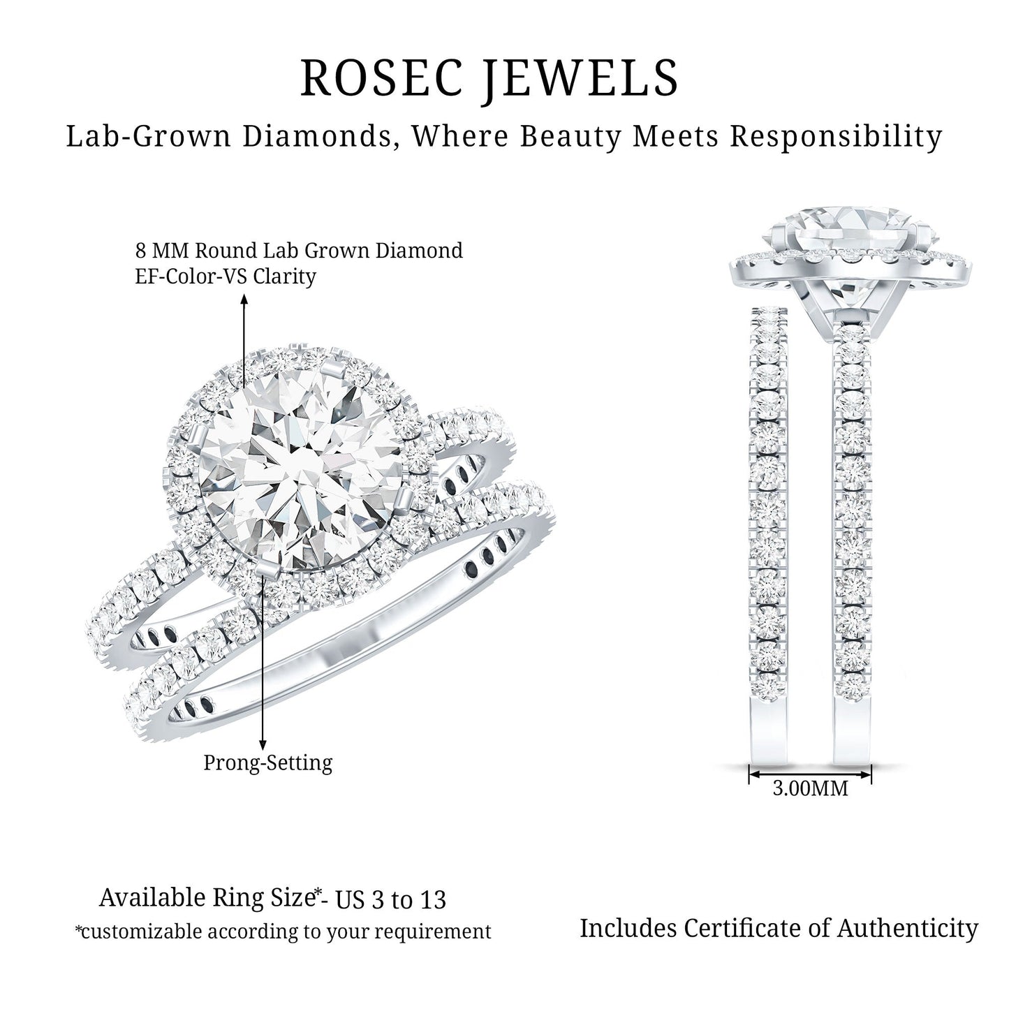 Lab Grown Diamond Halo Bridal Ring Set for Women