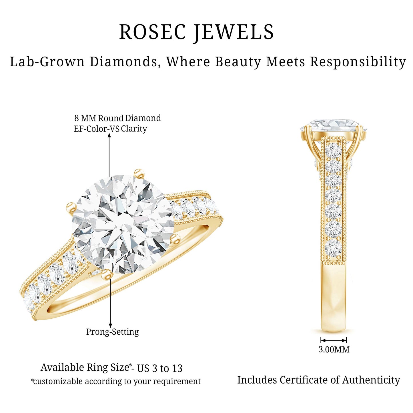 Certified Lab Grown Diamond 2 Carat Solitaire Engagement Ring