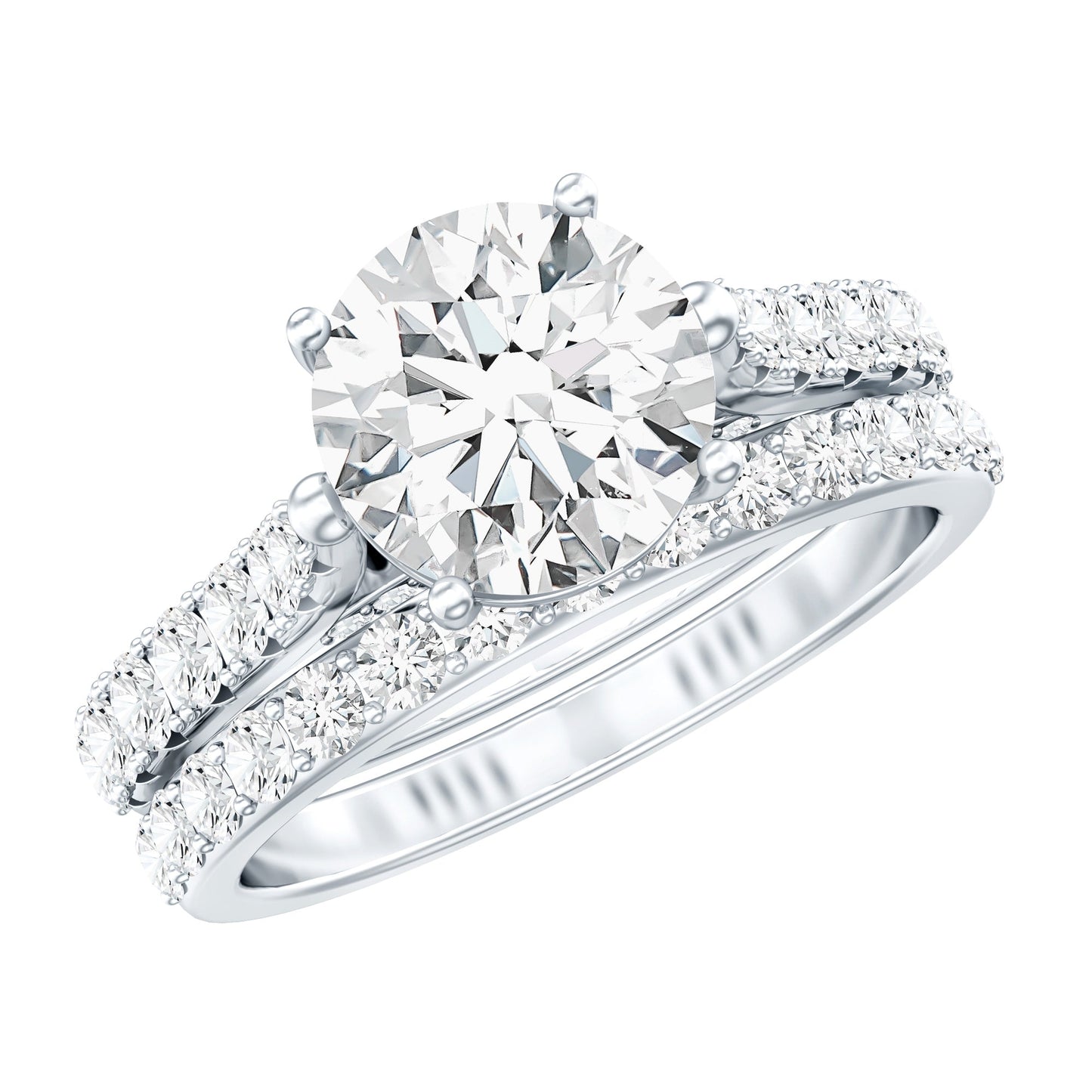 Certified 2 Carat Round Lab Grown Diamond Wedding Engagement Ring Set
