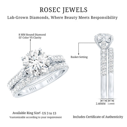 Certified 2 Carat Round Lab Grown Diamond Wedding Engagement Ring Set