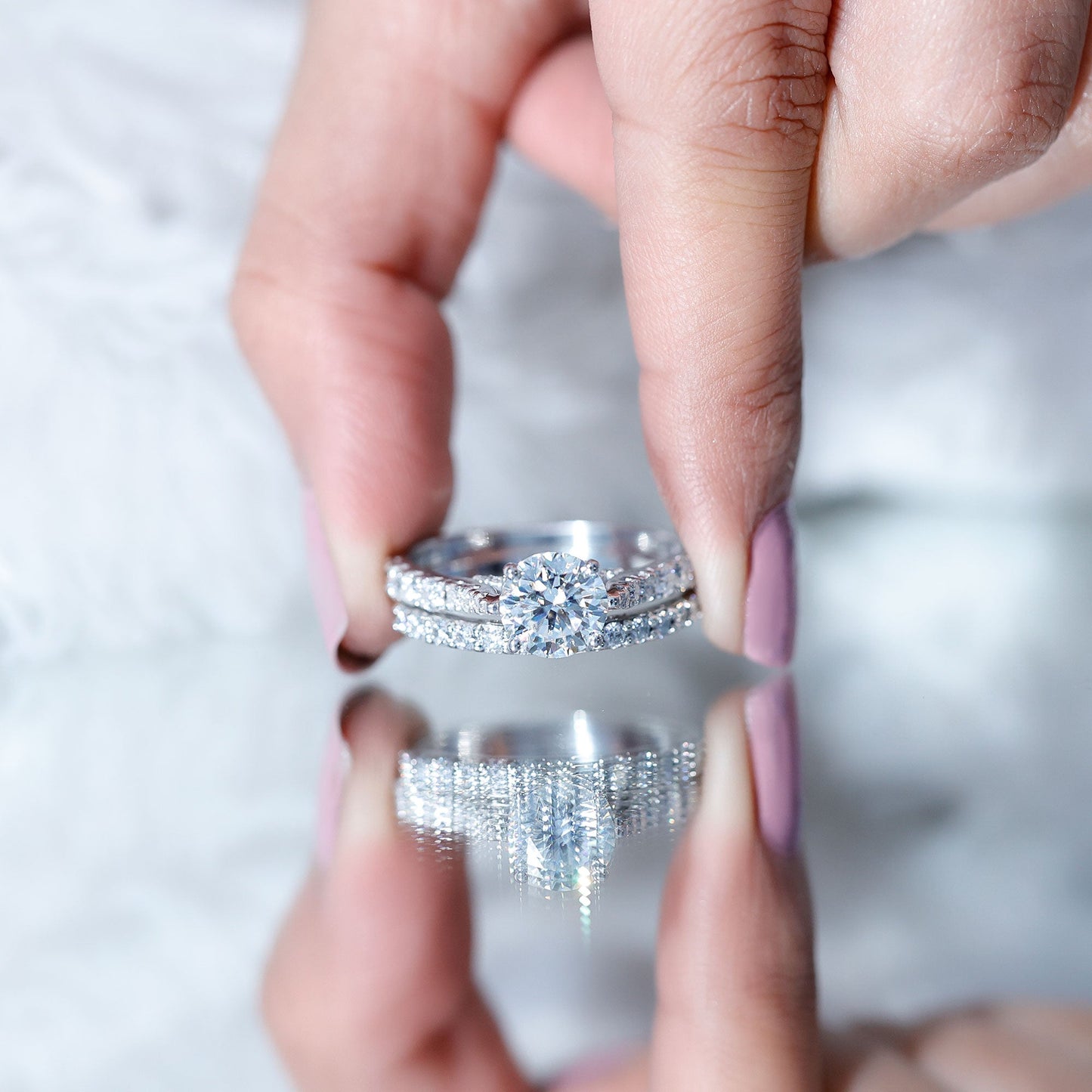 Certified 2 Carat Round Lab Grown Diamond Wedding Engagement Ring Set