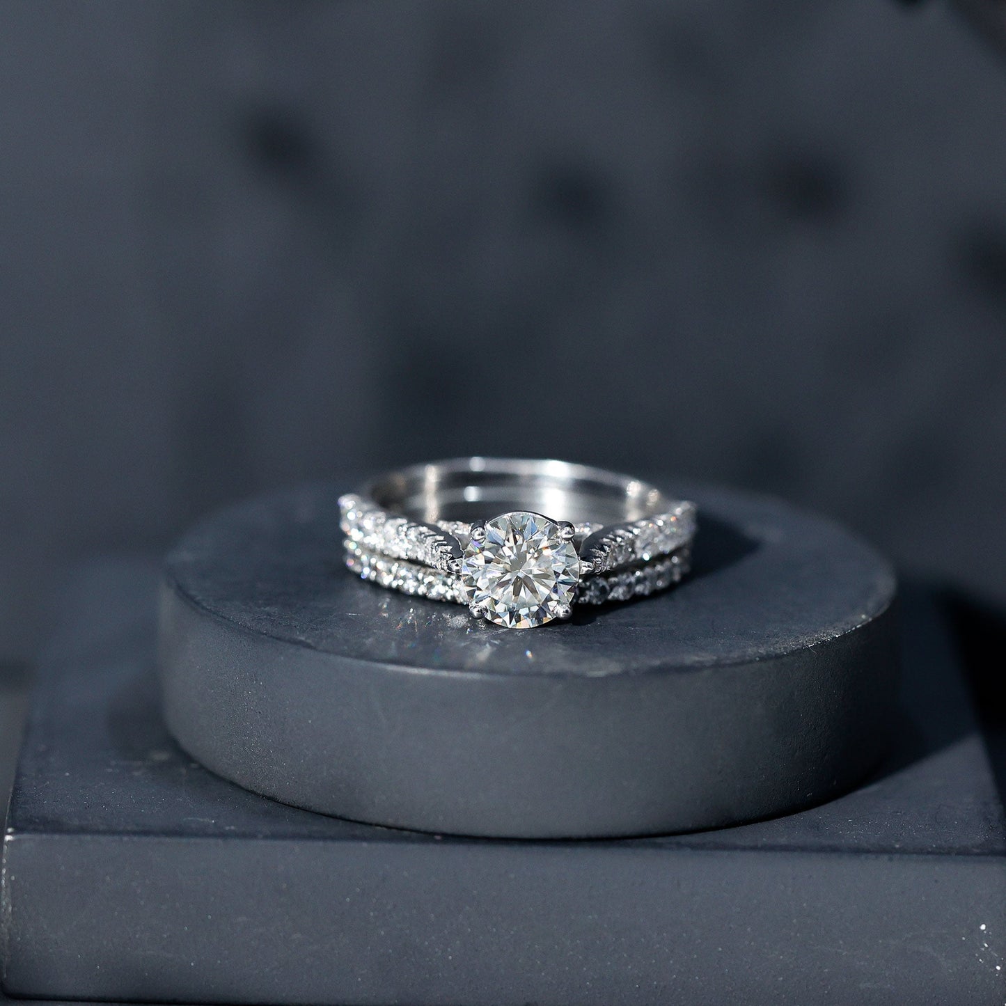 Certified 2 Carat Round Lab Grown Diamond Wedding Engagement Ring Set