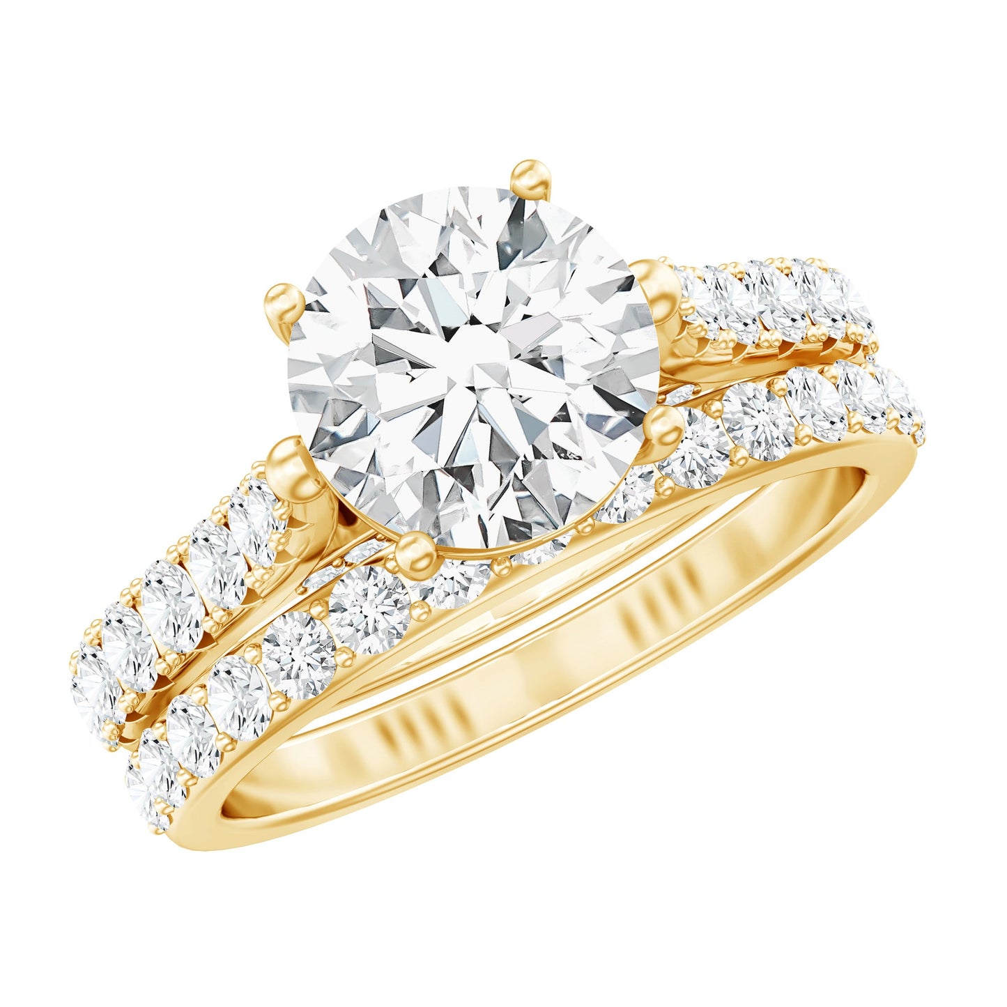 Certified 2 Carat Round Lab Grown Diamond Wedding Engagement Ring Set