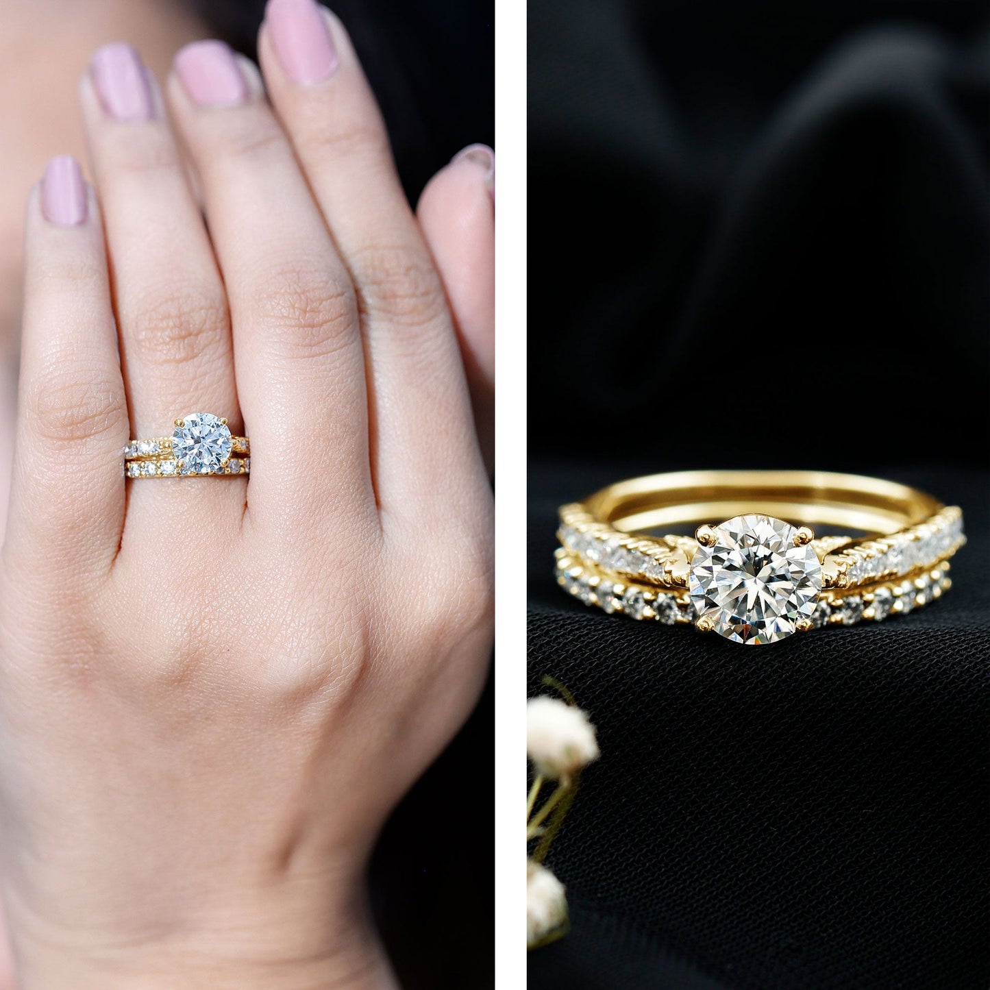 Certified 2 Carat Round Lab Grown Diamond Wedding Engagement Ring Set