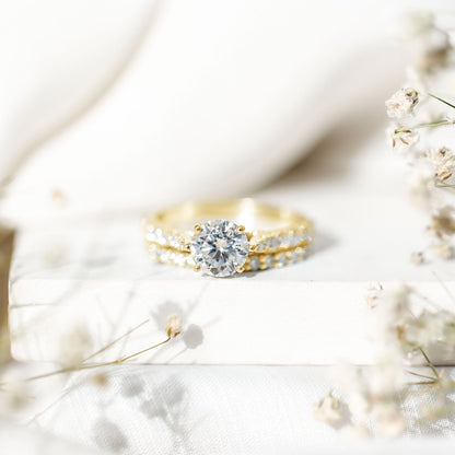 Certified 2 Carat Round Lab Grown Diamond Wedding Engagement Ring Set