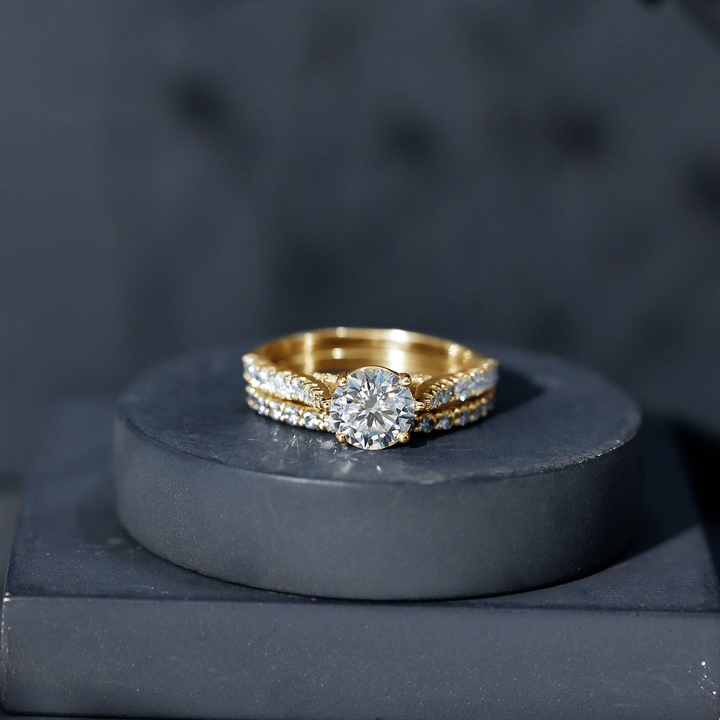 Certified 2 Carat Round Lab Grown Diamond Wedding Engagement Ring Set