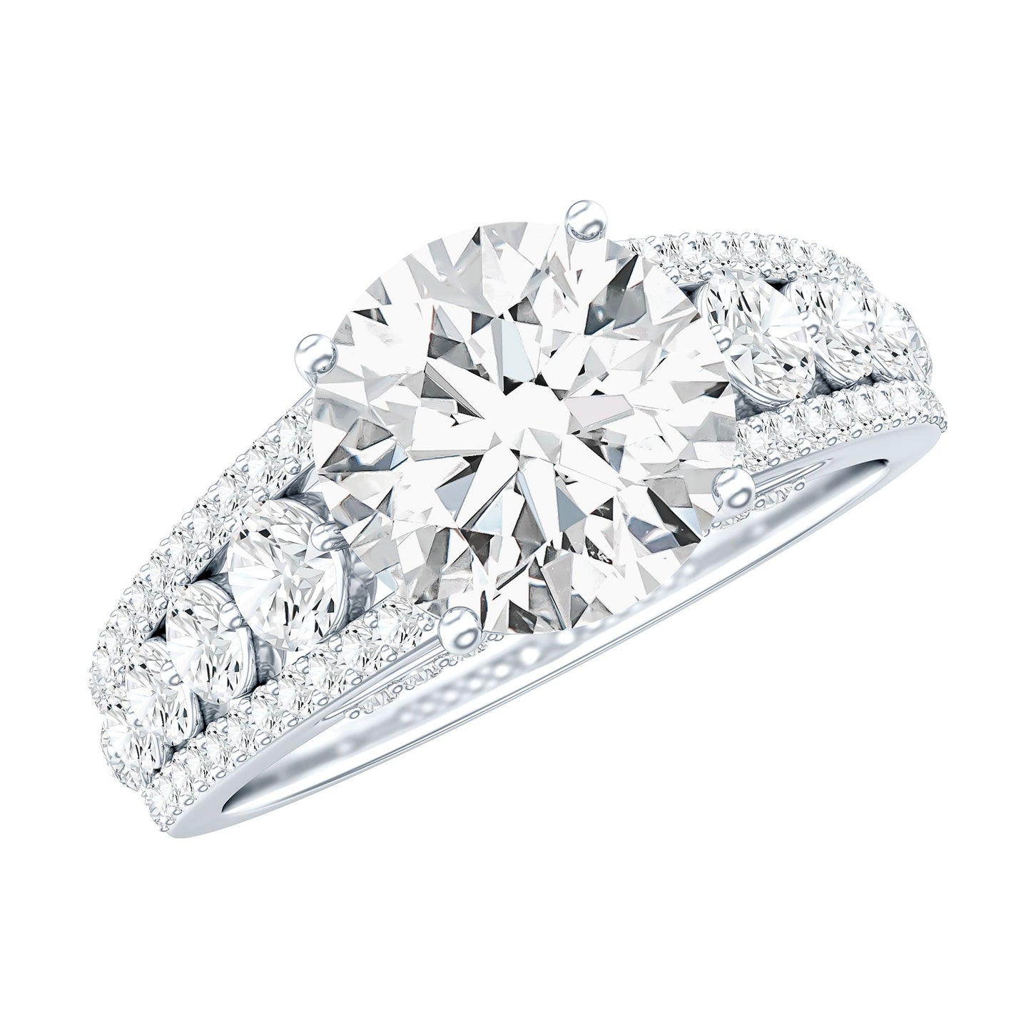 Lab Grown Diamond Statement Engagement Ring With Side Stones