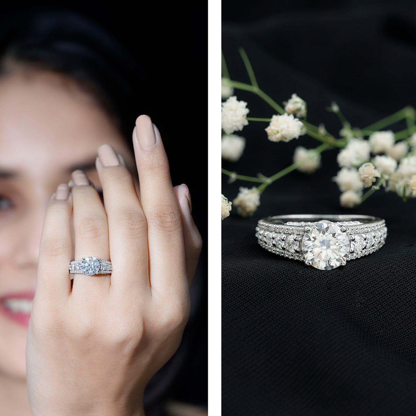 Lab Grown Diamond Statement Engagement Ring With Side Stones