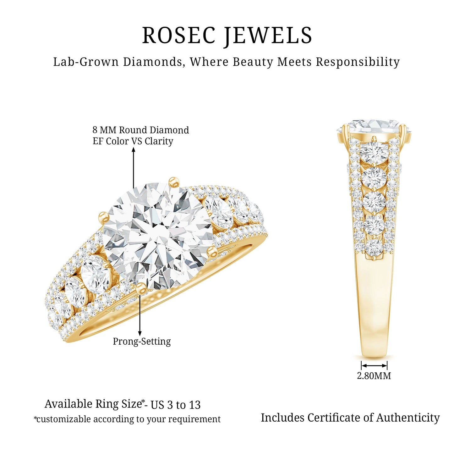 Lab Grown Diamond Statement Engagement Ring With Side Stones