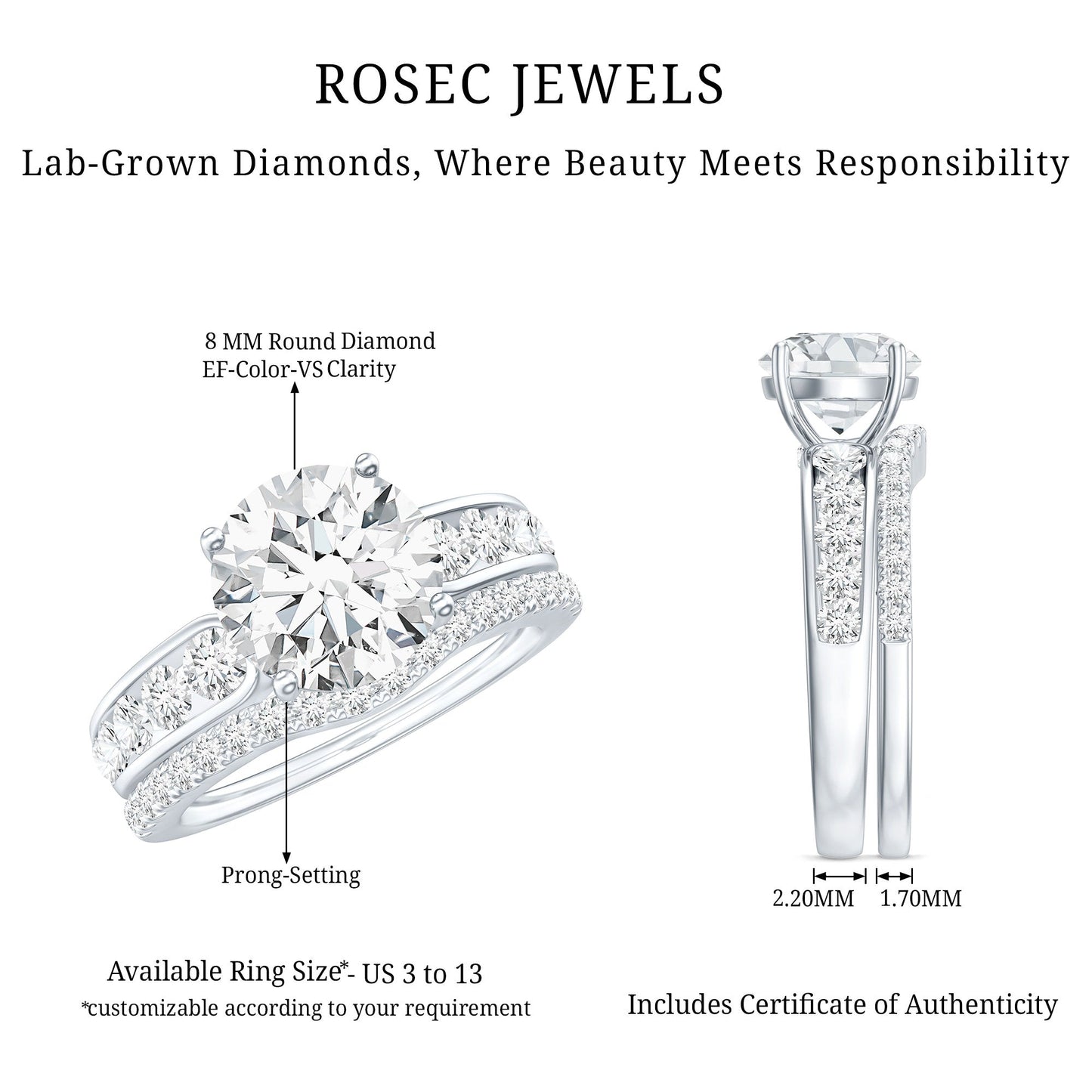 Certified Lab Diamond 2 Carat Round Engagement Ring with Enhancer