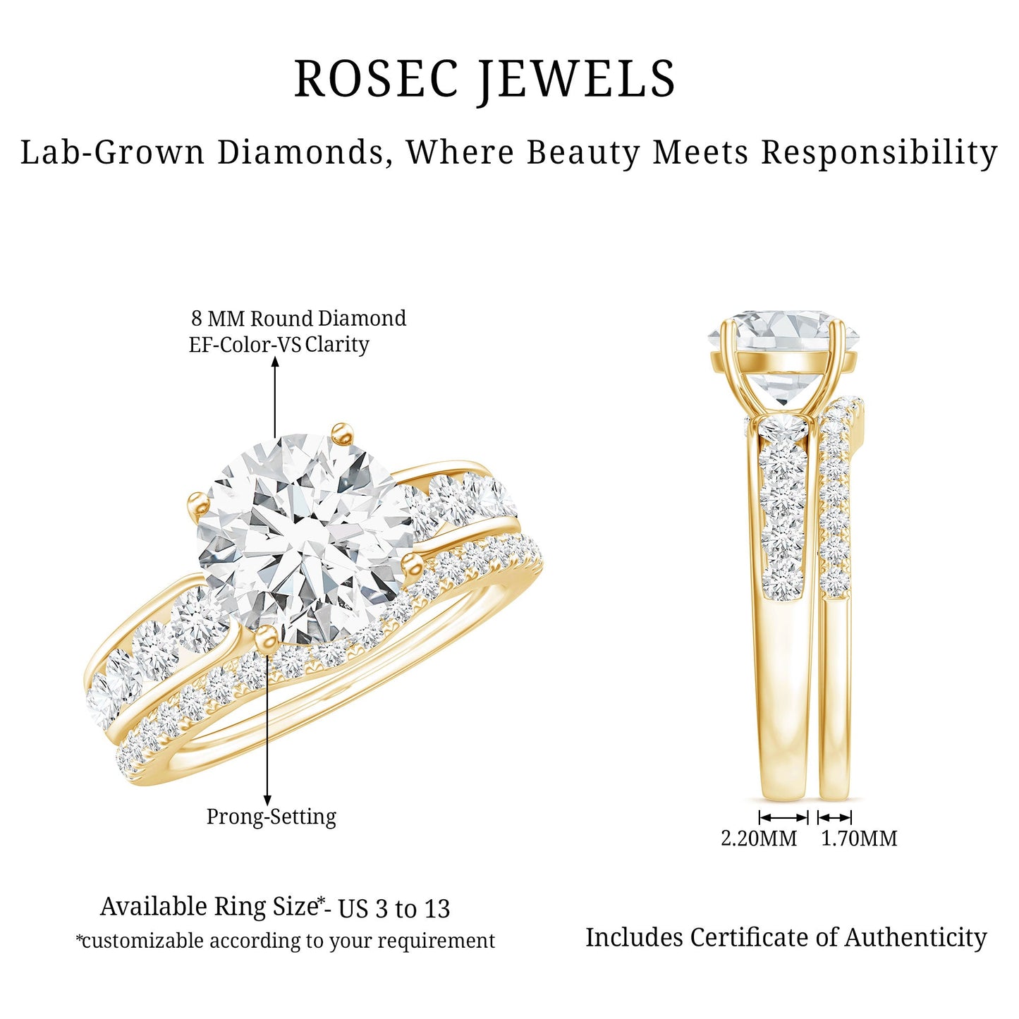 Certified Lab Diamond 2 Carat Round Engagement Ring with Enhancer