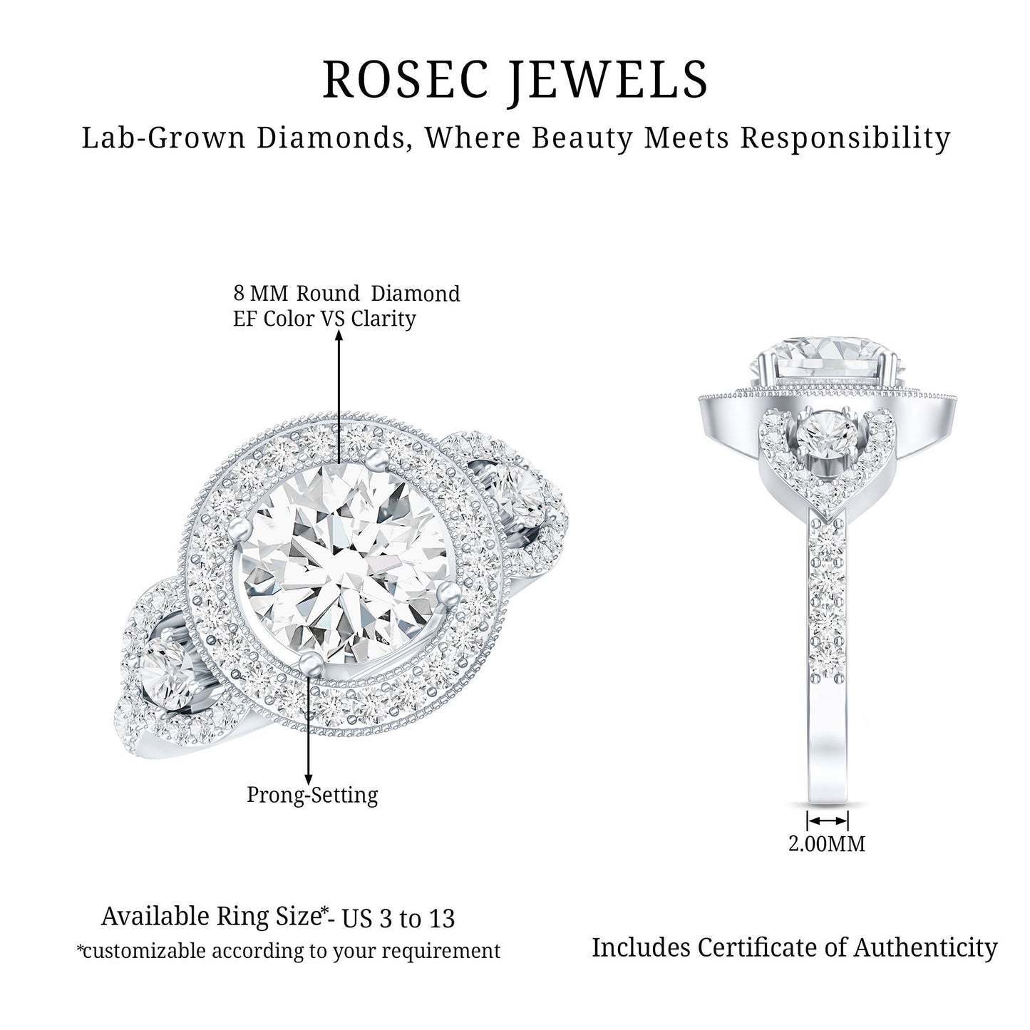 Round Cut Diamond Antique Looking Engagement Ring