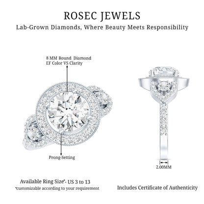Round Cut Diamond Antique Looking Engagement Ring