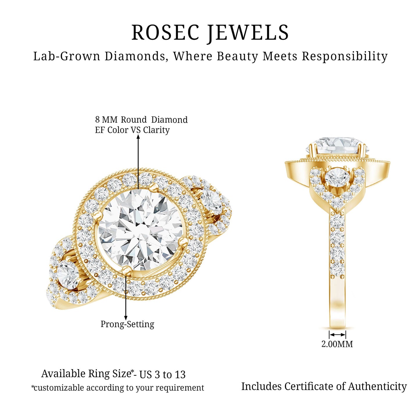 Round Cut Diamond Antique Looking Engagement Ring