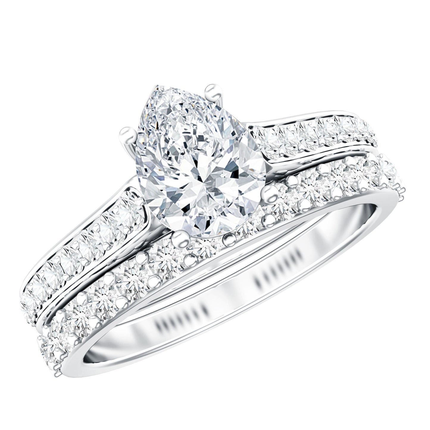Pear Cut 1.3 Carat Lab Grown Diamond Marriage Ring Set for Women
