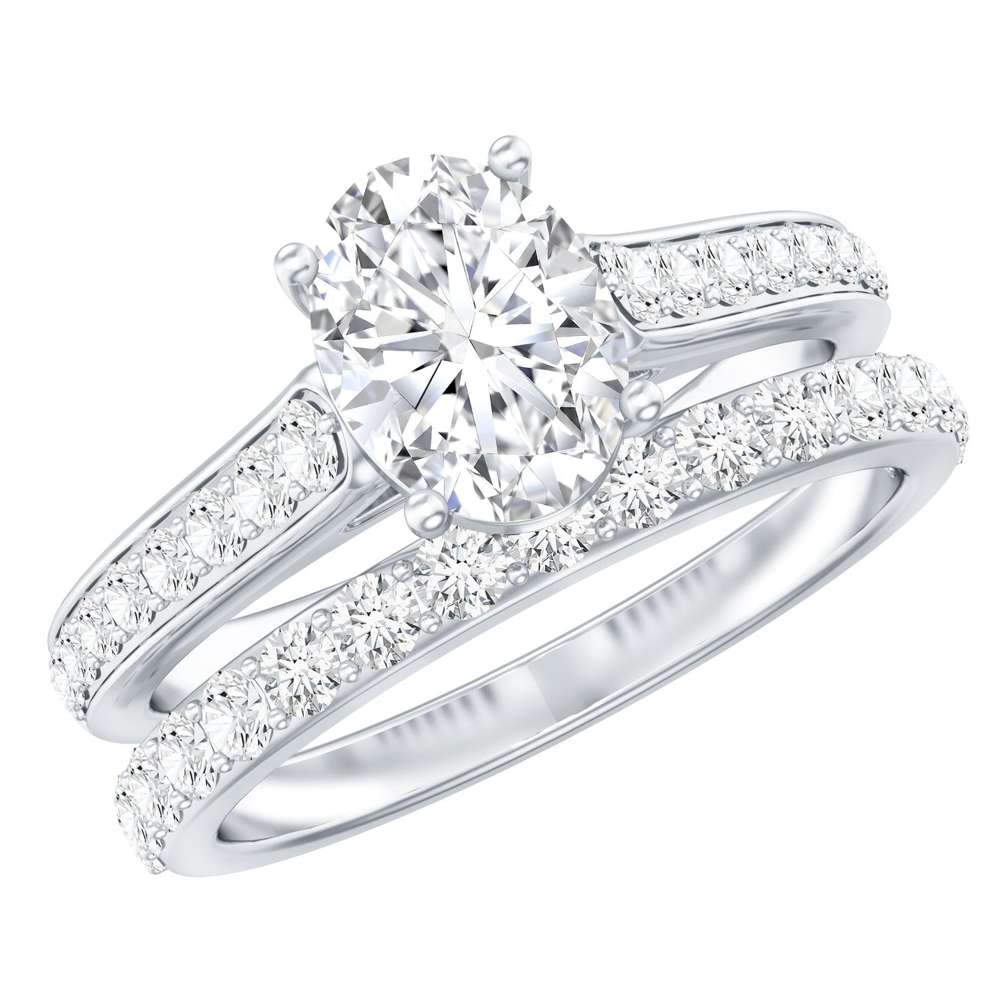 1 Carat Oval Lab Created Diamond Solitaire Engagement Ring Set for Women
