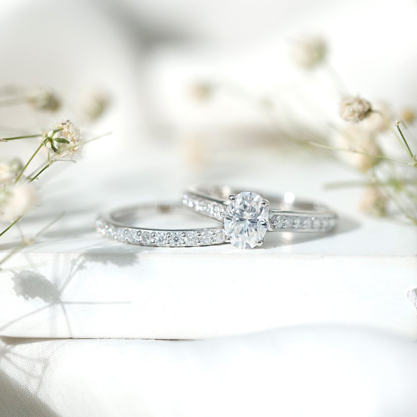 1 Carat Oval Lab Created Diamond Solitaire Engagement Ring Set for Women