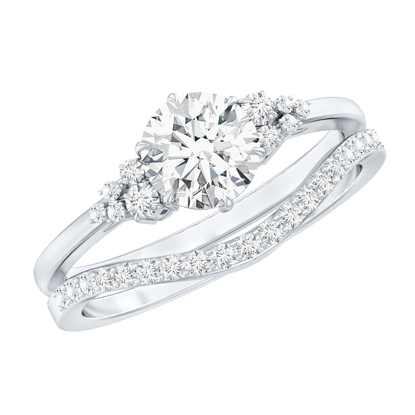 Certified Diamond Bridal Ring Set with Curved Band