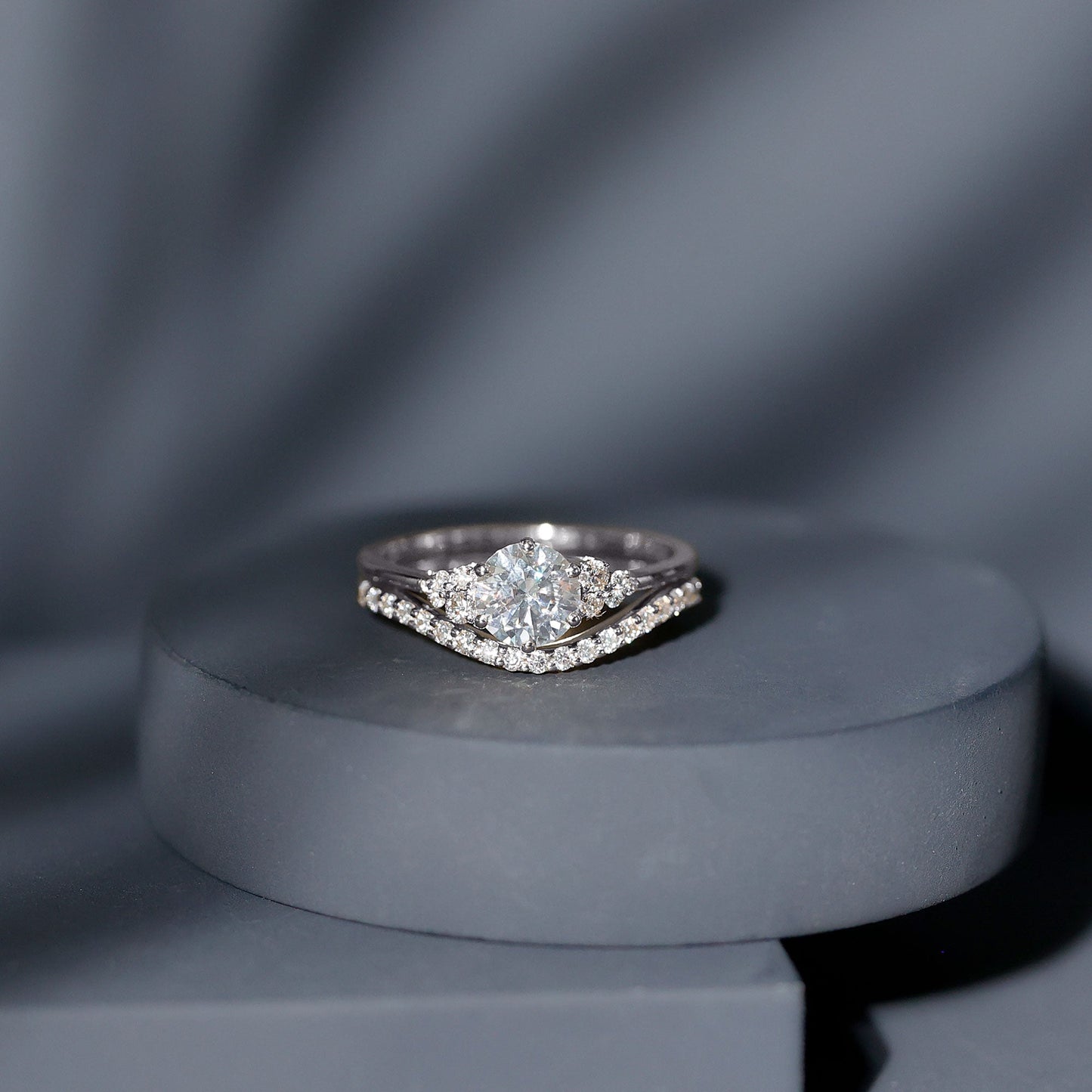 Certified Diamond Bridal Ring Set with Curved Band