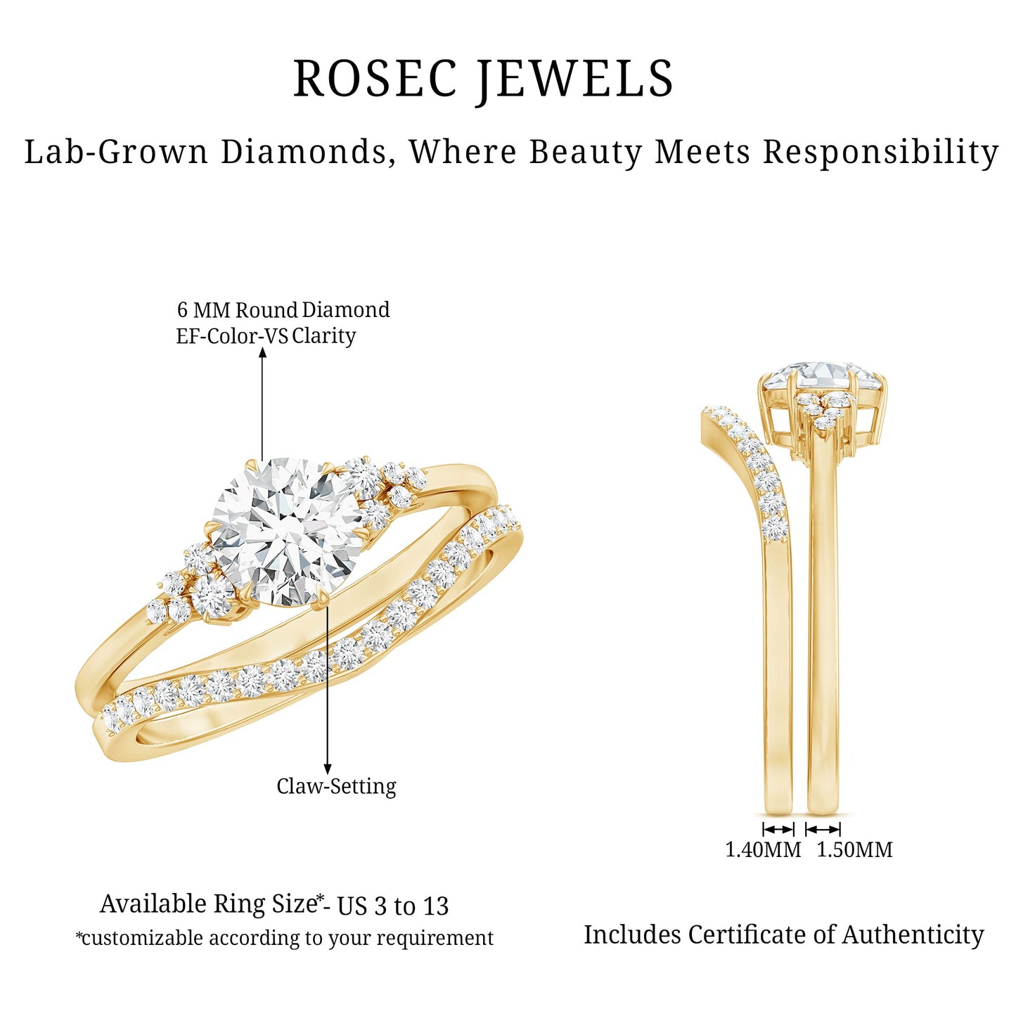 Certified Diamond Bridal Ring Set with Curved Band