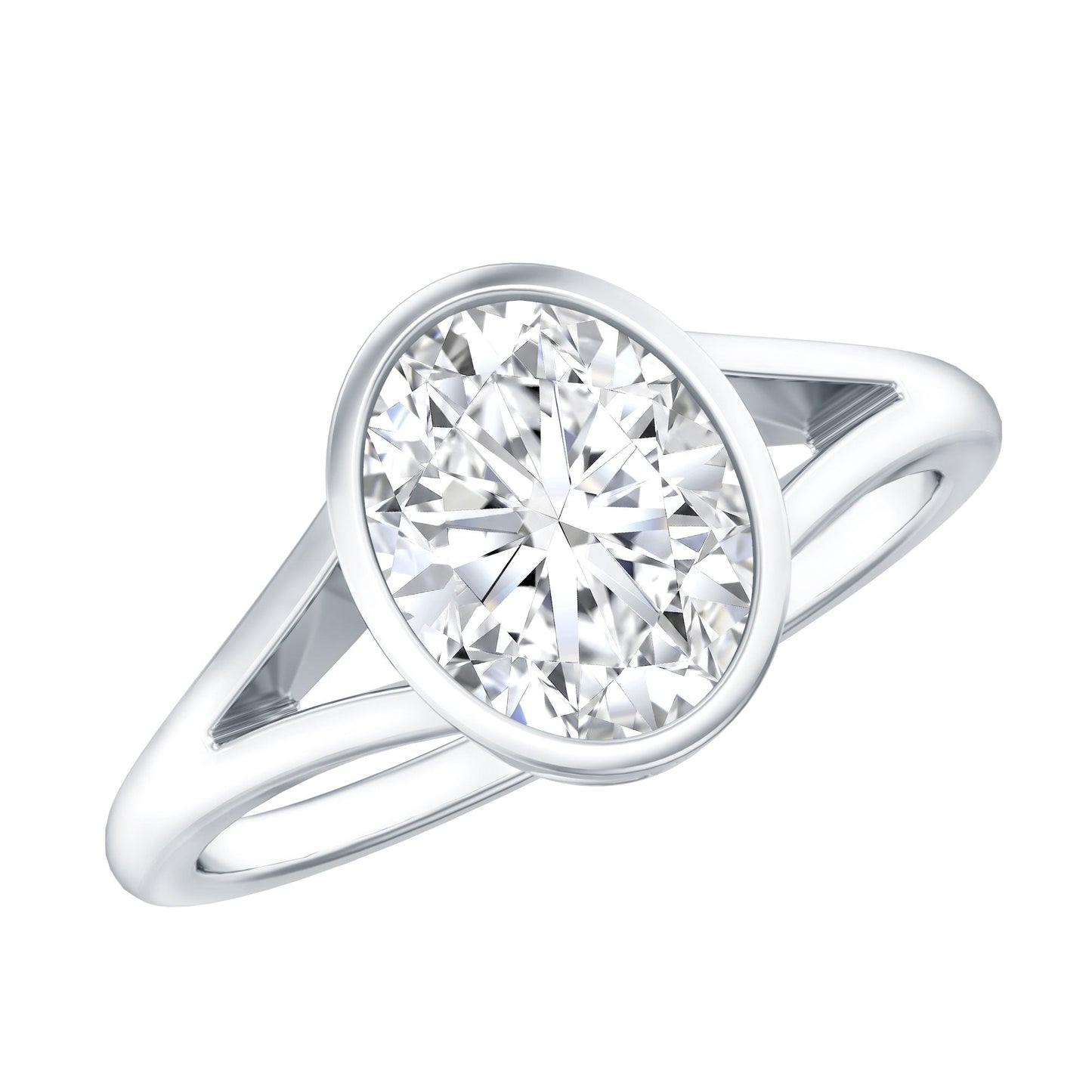 Bezel Set Oval Lab Created Diamond Solitaire Ring For Women