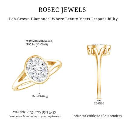 Bezel Set Oval Lab Created Diamond Solitaire Ring For Women