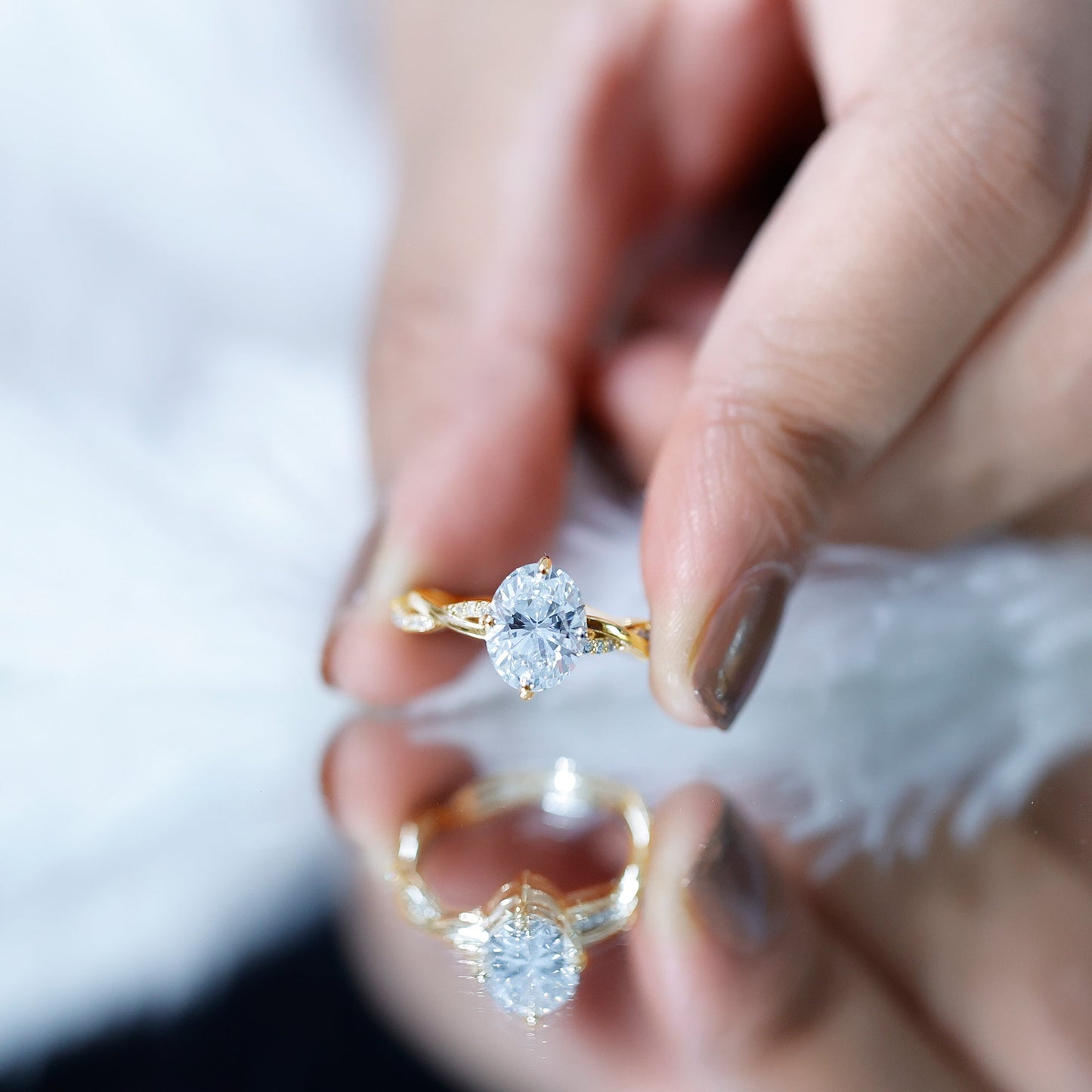Lab Grown Diamond Oval Engagement Ring With Braided Style Band