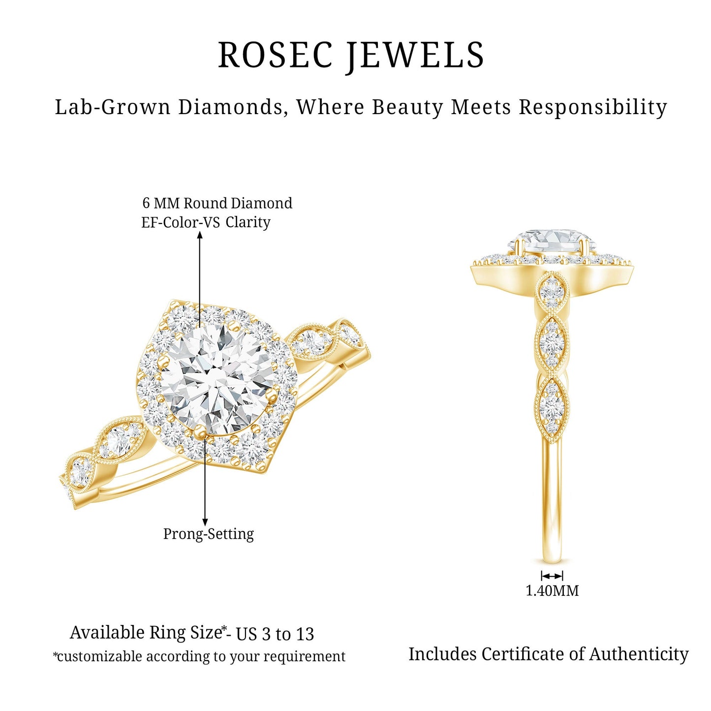 Brilliant Cut Lab Grown Diamond Vintage Solitaire Ring