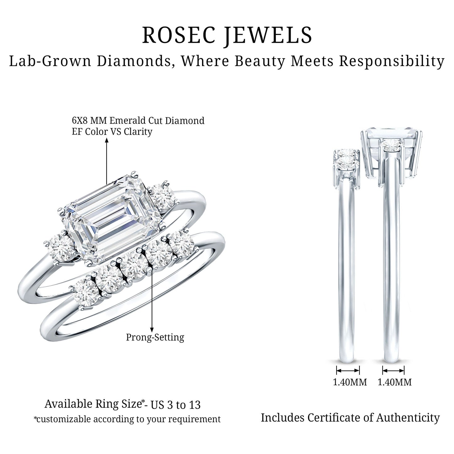 Lab Diamond Emerald Cut Engagement Ring With Band