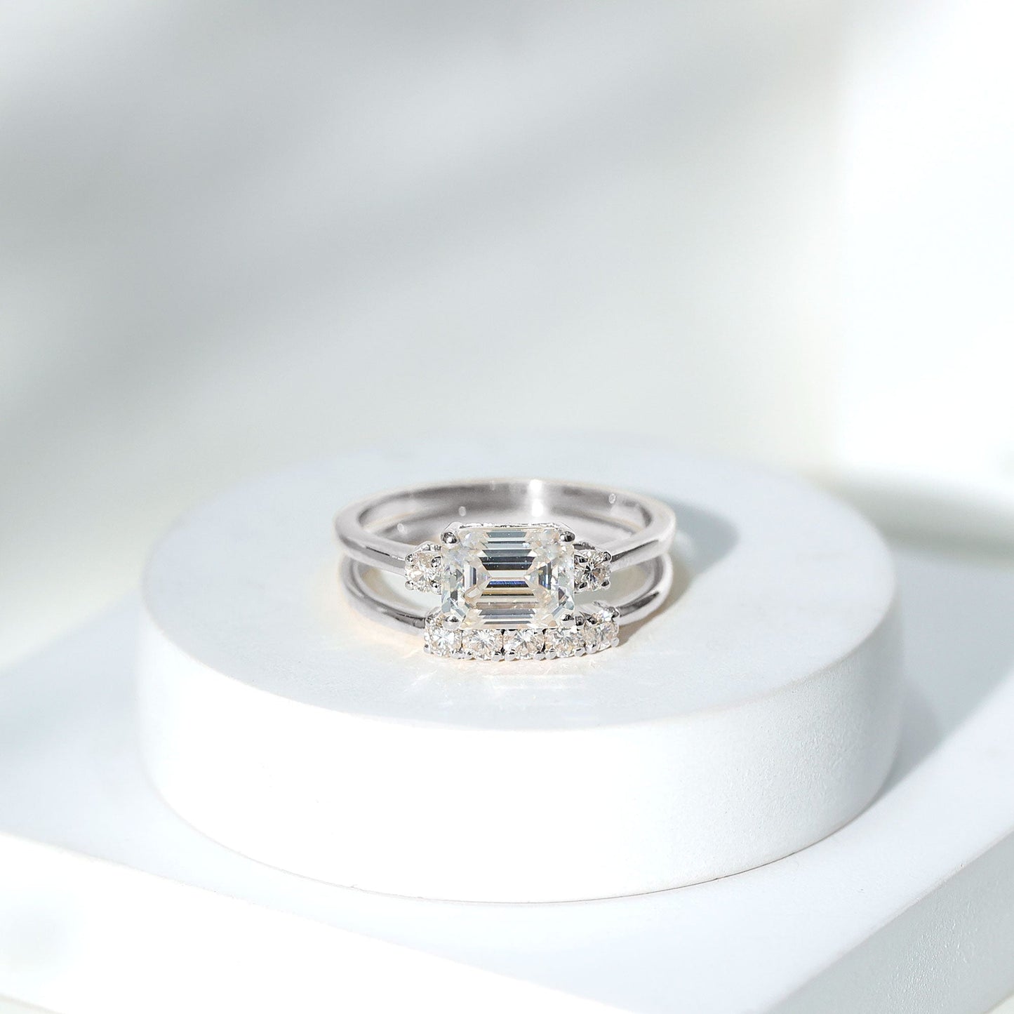 Lab Diamond Emerald Cut Engagement Ring With Band