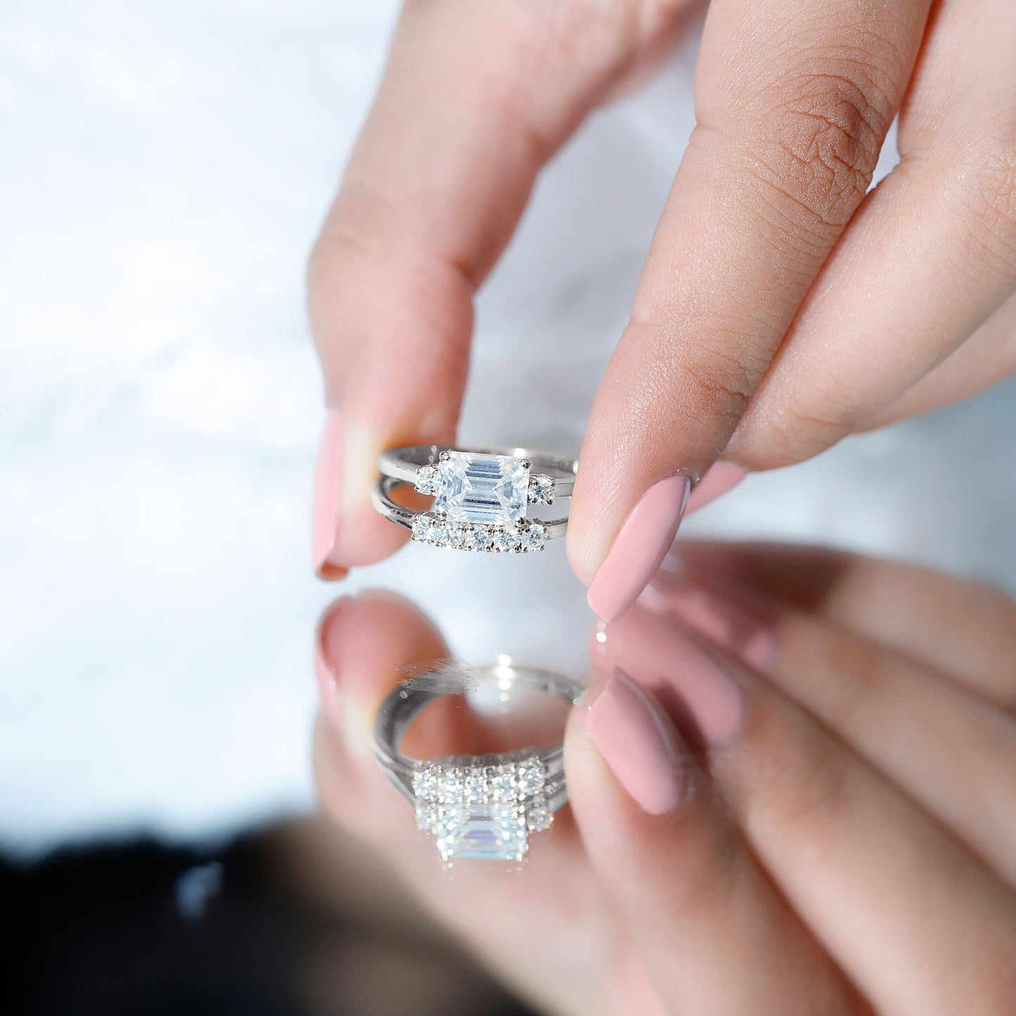 Lab Diamond Emerald Cut Engagement Ring With Band