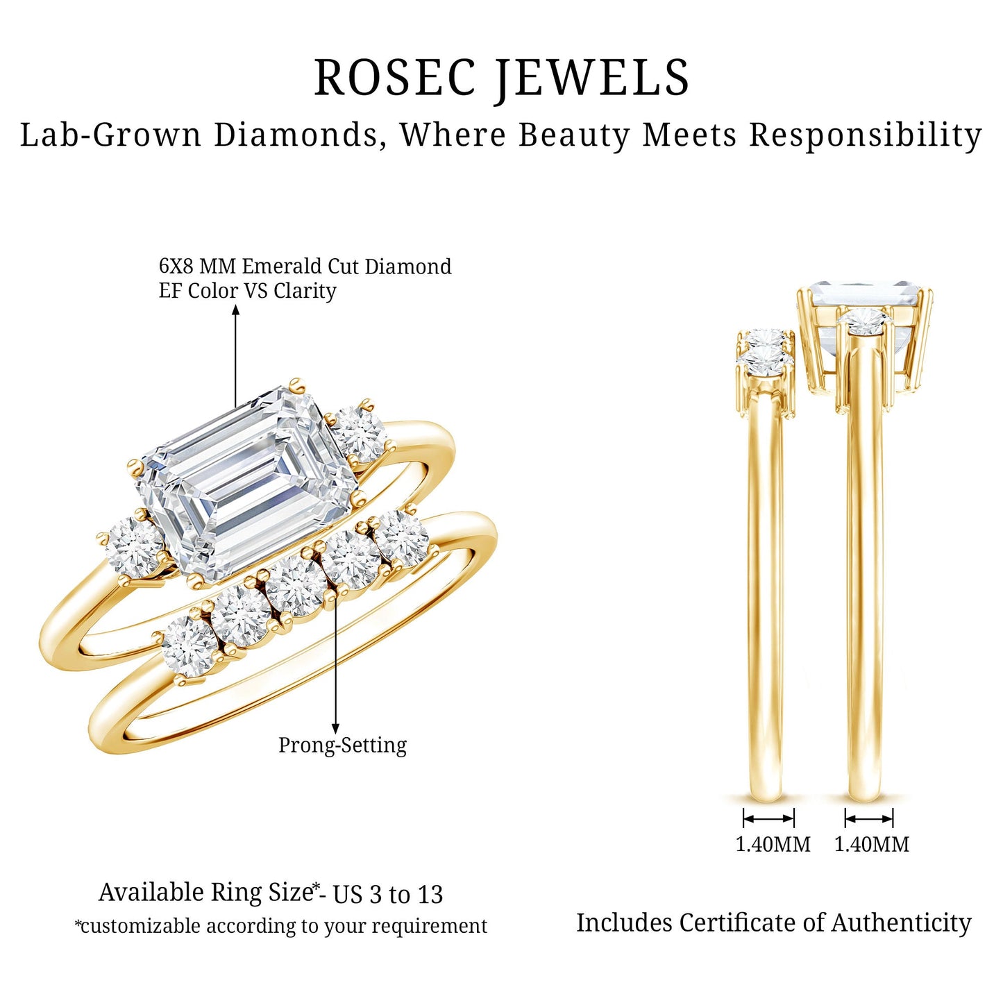 Lab Diamond Emerald Cut Engagement Ring With Band