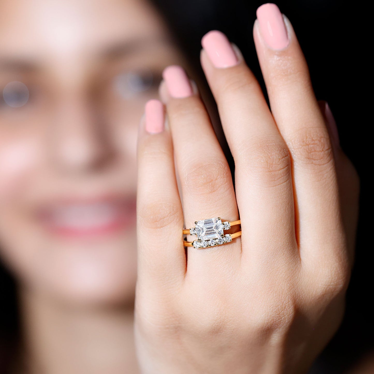 Lab Diamond Emerald Cut Engagement Ring With Band