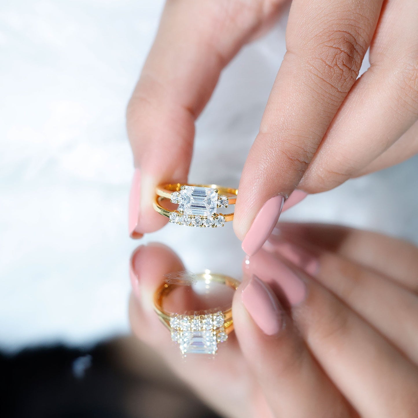 Lab Diamond Emerald Cut Engagement Ring With Band