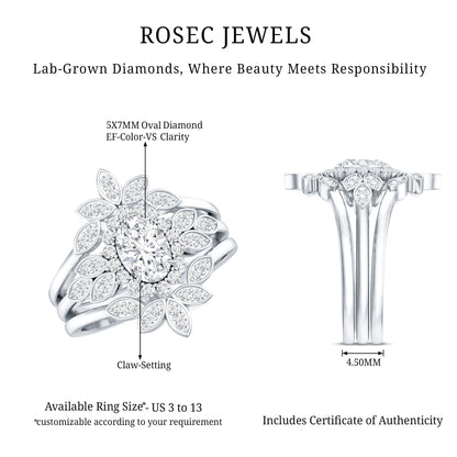 0.7 Carat Lab Grown Diamond Vintage Engagement Ring with 2 Wedding Bands