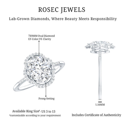 Brilliant Cut Oval Lab Grown Diamond Halo Engagement Ring