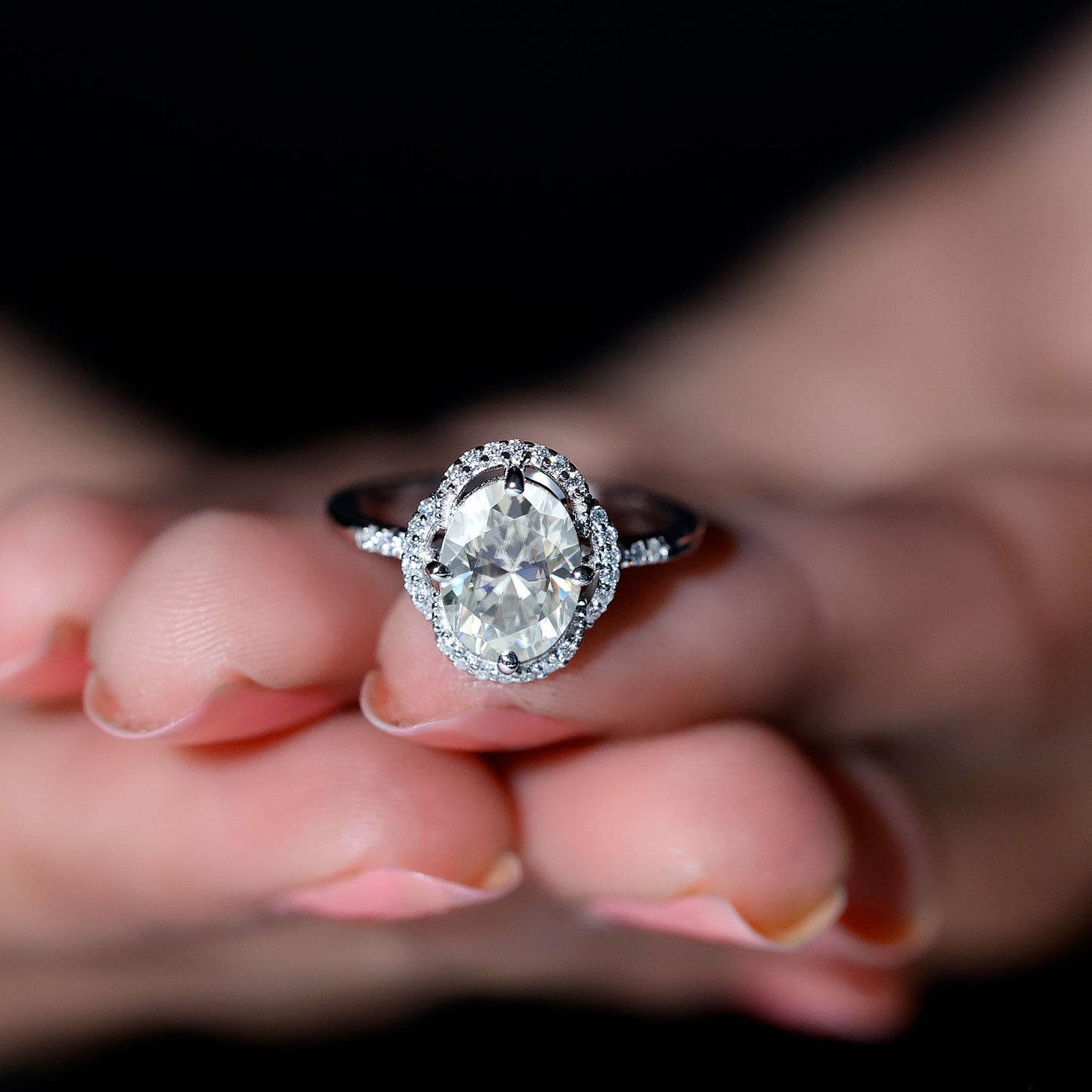Brilliant Cut Oval Lab Grown Diamond Halo Engagement Ring