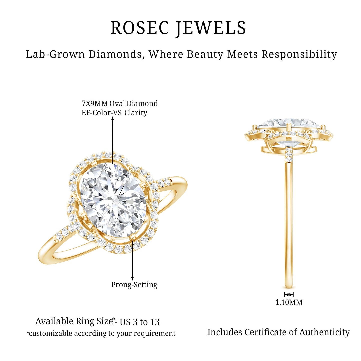 Brilliant Cut Oval Lab Grown Diamond Halo Engagement Ring
