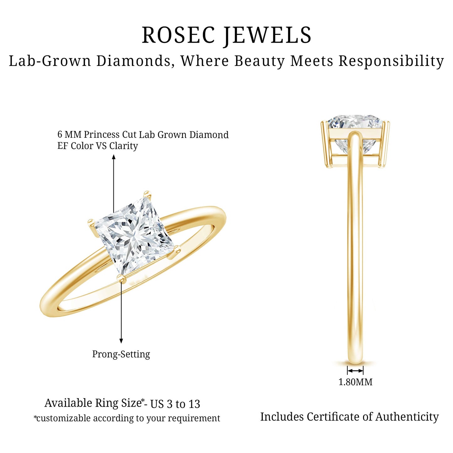 1.2 Carat Certified Lab Grown Diamond Square Cut Engagement Ring