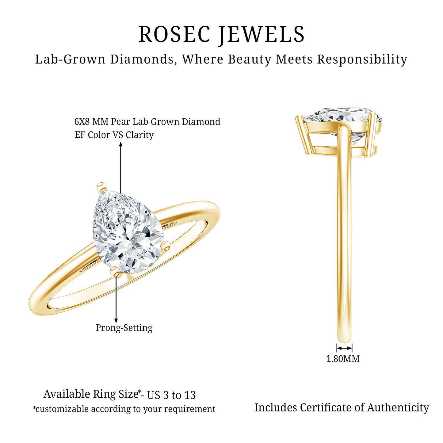 Single Stone Lab Grown Diamond Pear Engagement Ring