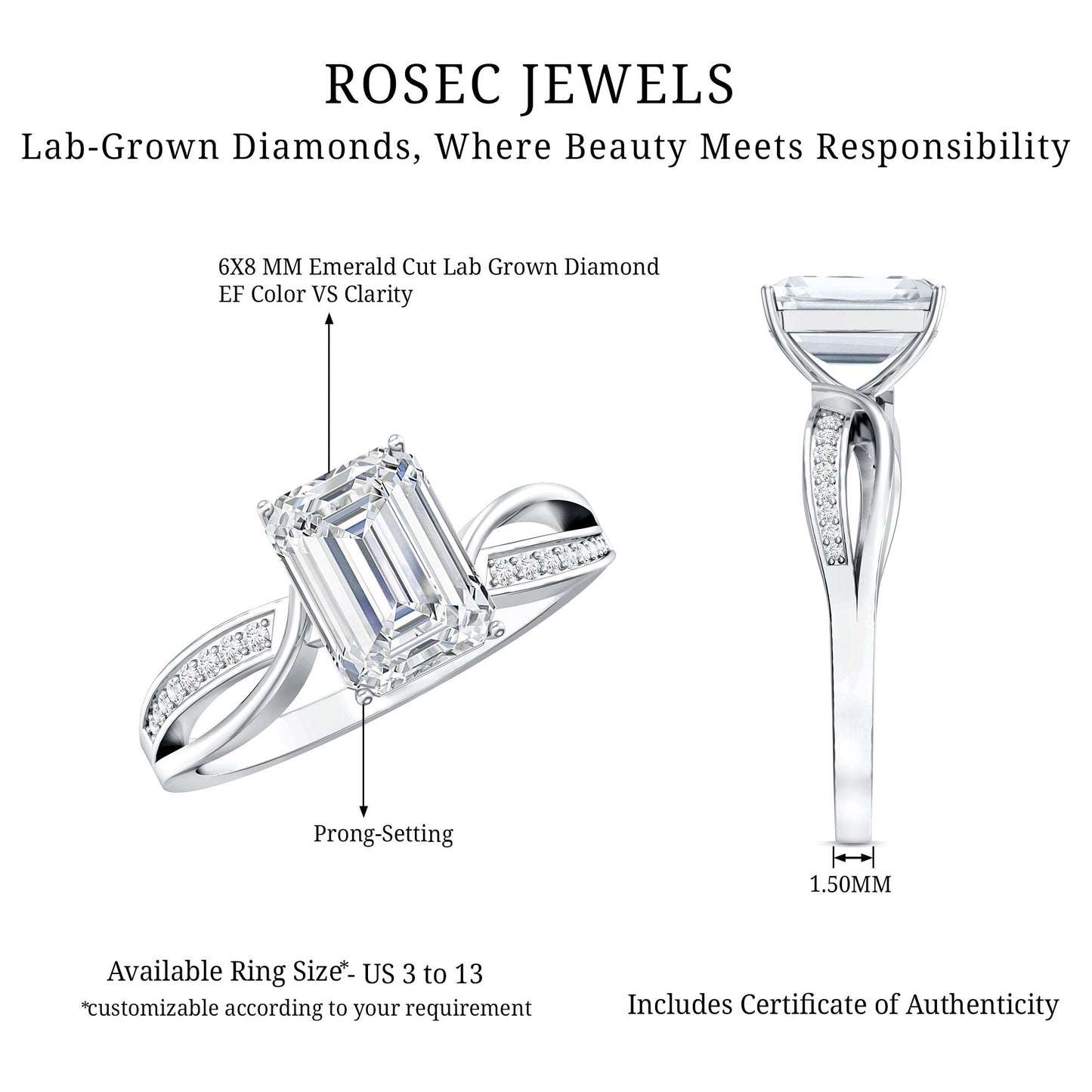 Certified Emerald Cut Diamond Infinity Engagement Ring