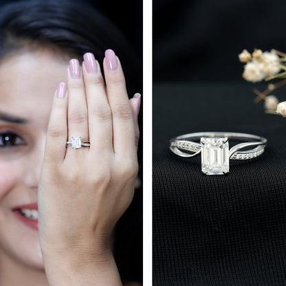 Certified Emerald Cut Diamond Infinity Engagement Ring