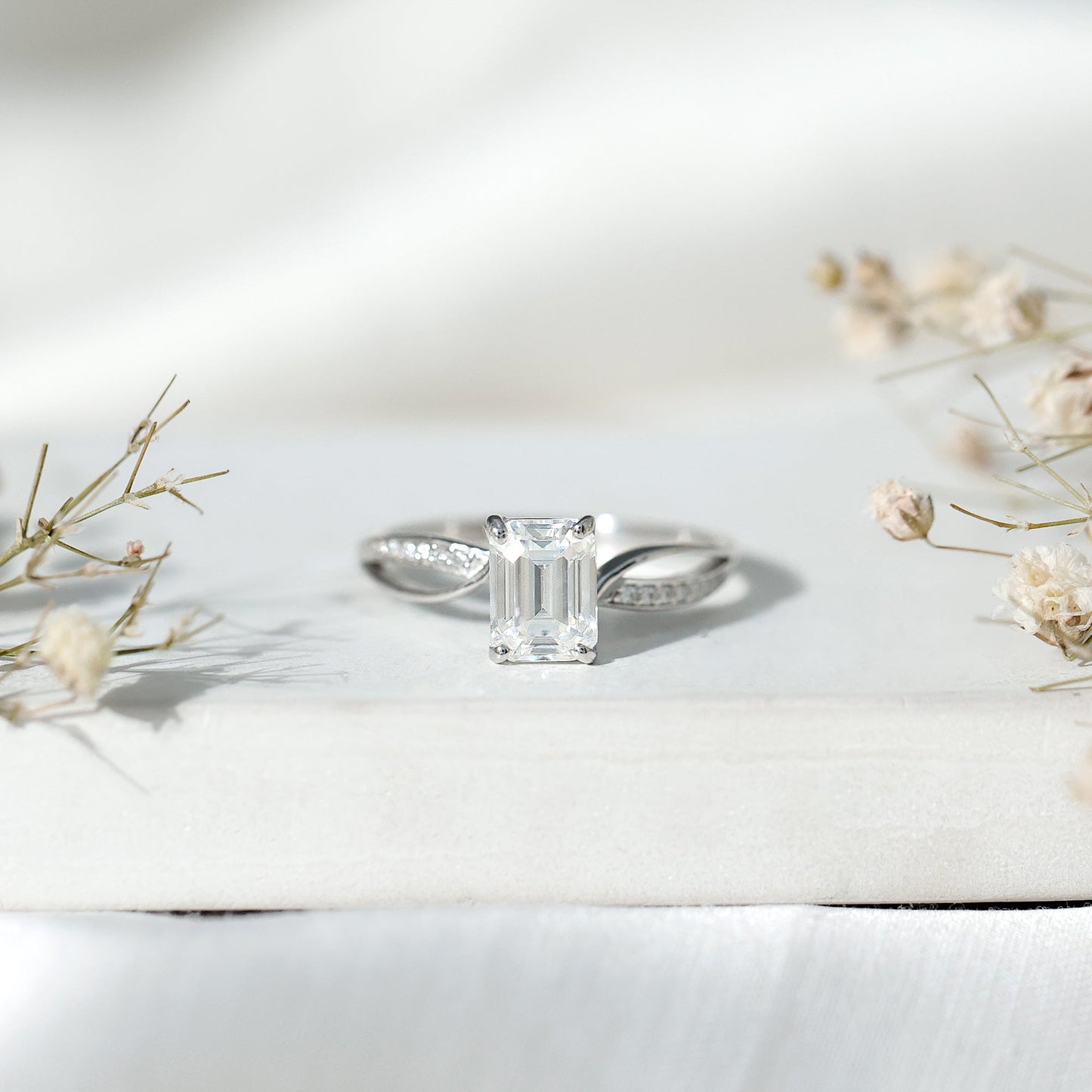 Certified Emerald Cut Diamond Infinity Engagement Ring